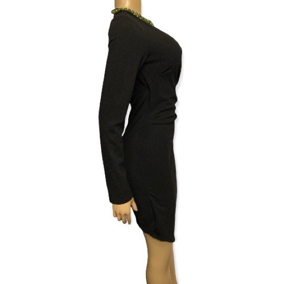 FAVLUX Dress Black Asymmetrical long sleeve back zip V neck size M - Picture 5 of 13